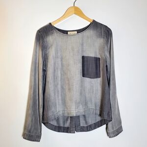 Cloth & Stone 100% Tencel Shadow Pocket Lace up back Long sleeve causal top